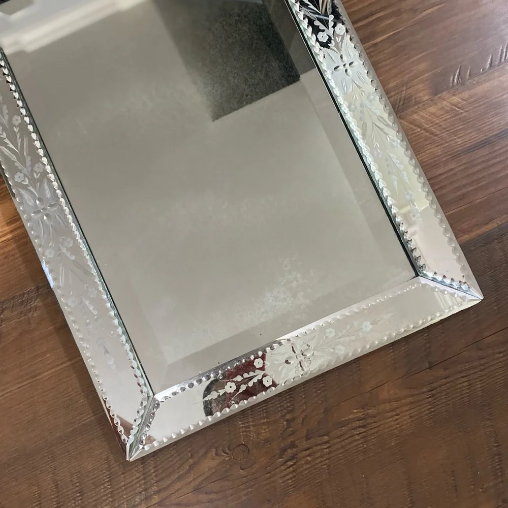 Antiqued Mirror with Art Detailed
